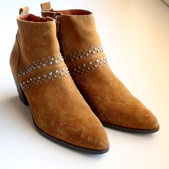 Lucky Brand Latinia Brown Suede Leather Almond Toe Studded Ankle Boots Booties 7 - Picture 4 of 16